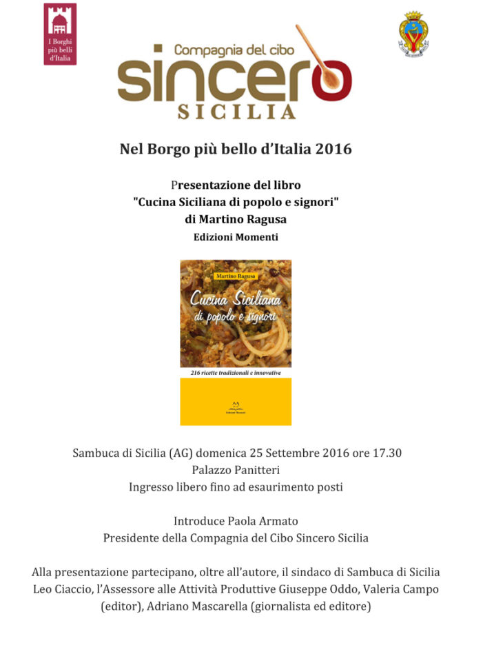 A Sambuca di Sicilia presentazione del libro “Cucina Siciliana di popolo e signori”